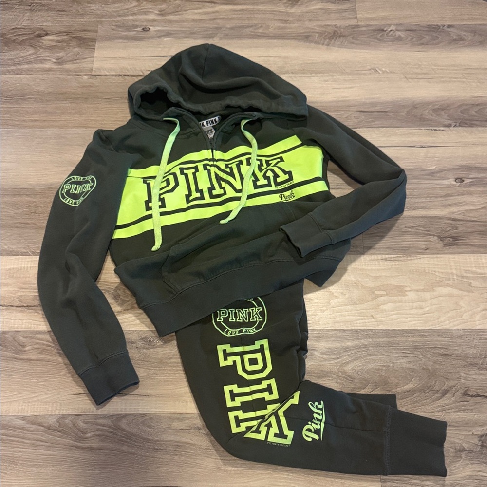 PINK Victoria's Secret Green and Yellow Hoodie